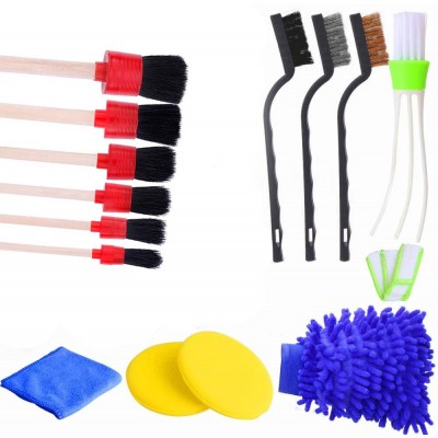 Amazon Hot Selling 14 Pcs Auto Detail Brush Set Car Wash Cloth Mitt Brush Round Head Brush For Car Cleaning