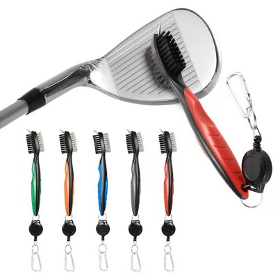 2 Side Portable Golf Cleaning Brush And Club Cleaner With With Spike And Clip